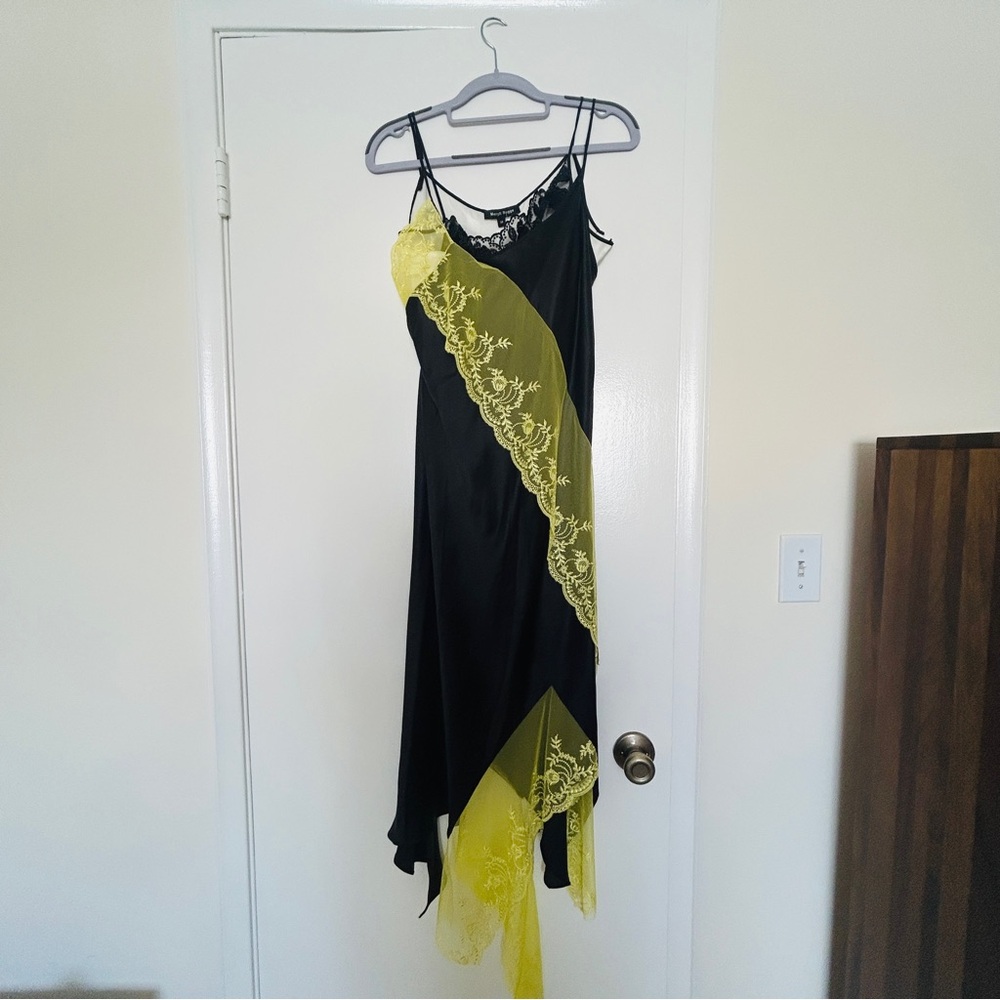 Black and Yellow Embellished Asymmetrical Sundress